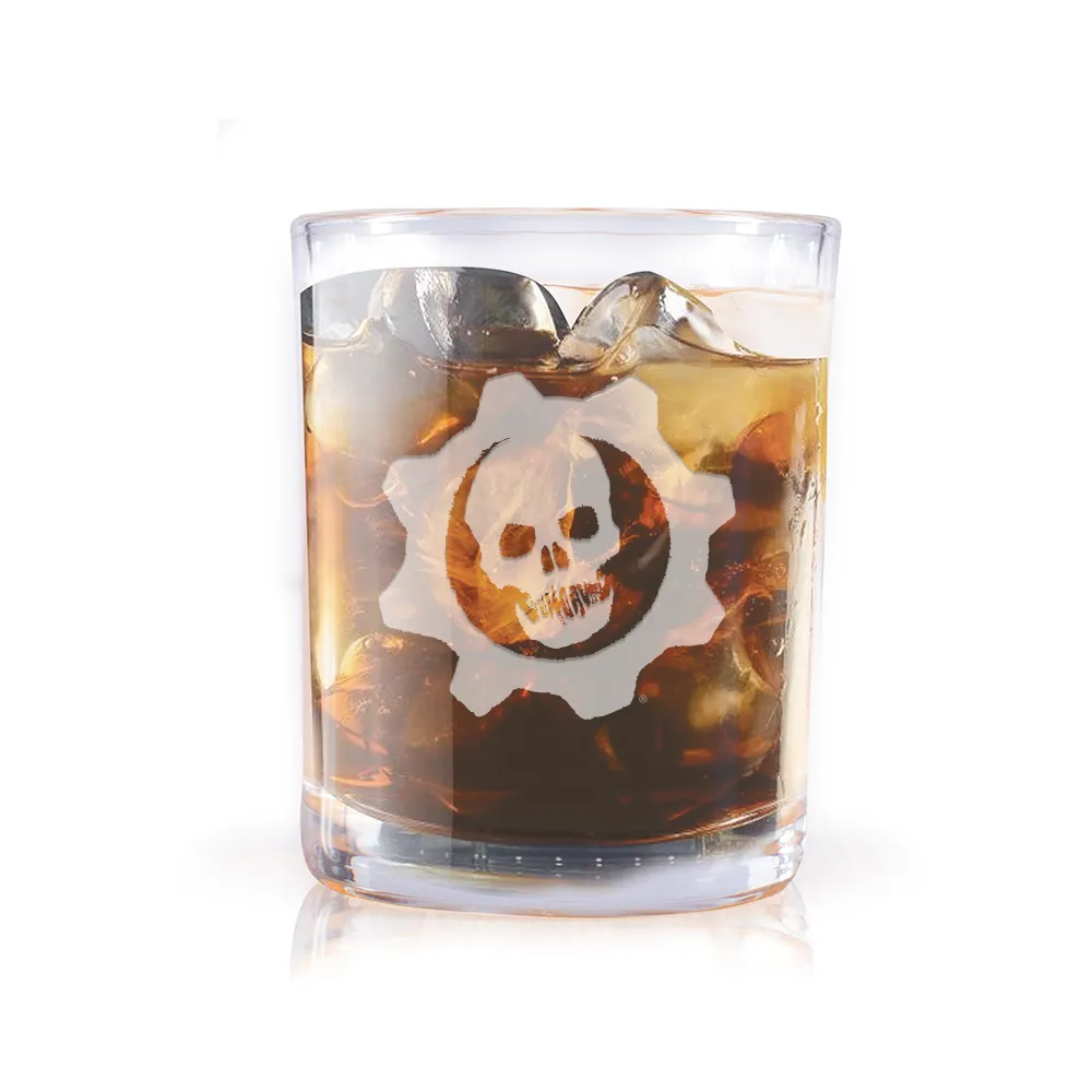 Gears of War Crimson Omen Laser Engraved Rocks Glass