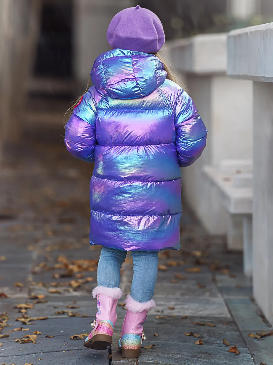 Girls Metallic Puffer Coat