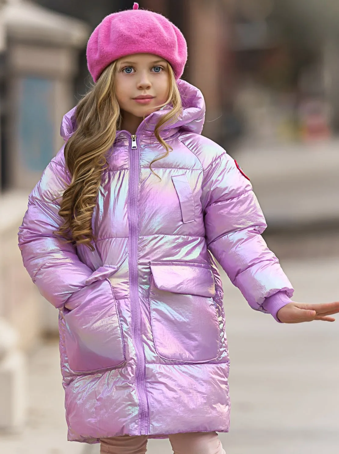 Girls Metallic Puffer Coat