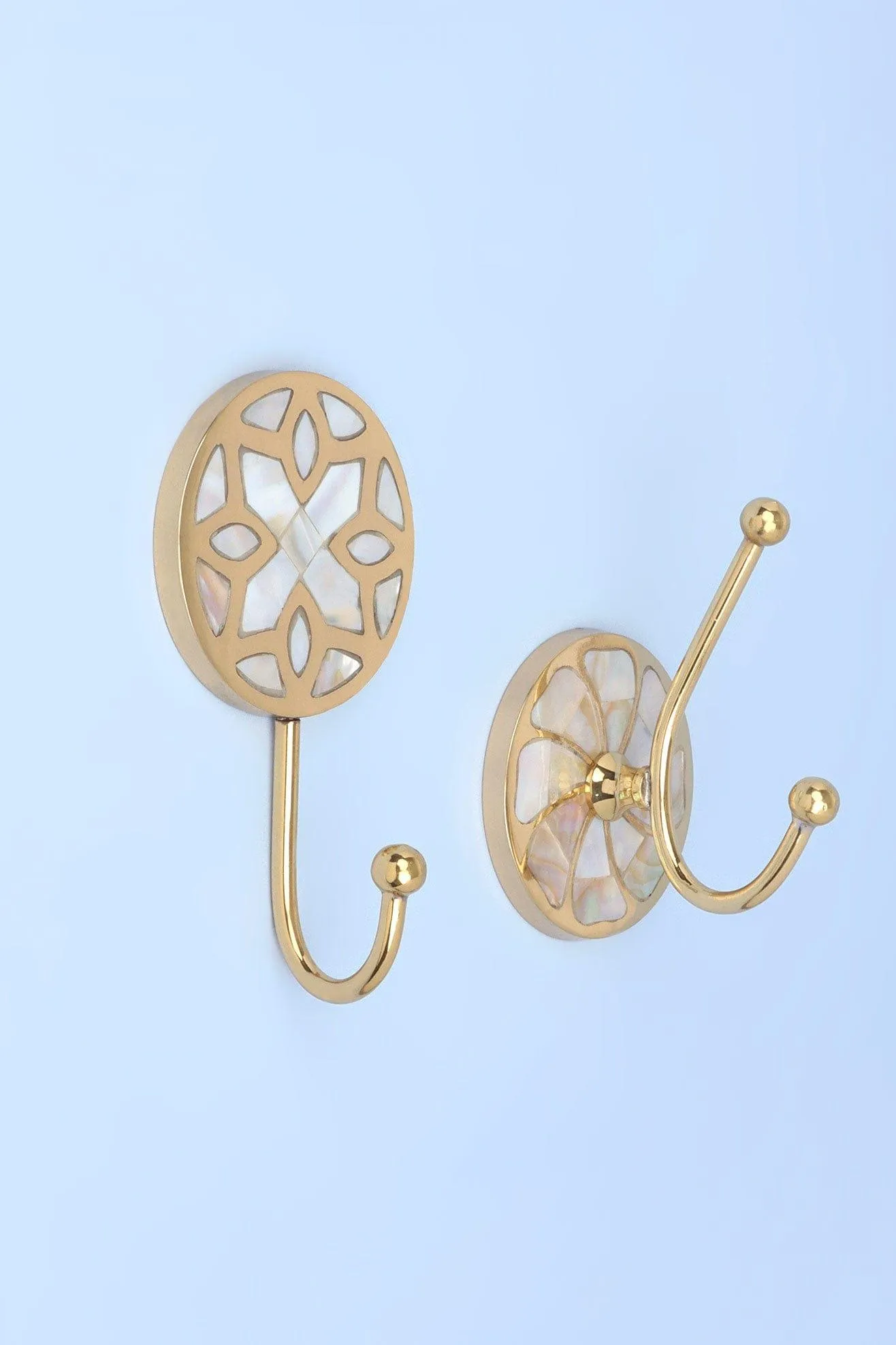 Gold Mother Of Pearl Patterned Brass Coat Hooks