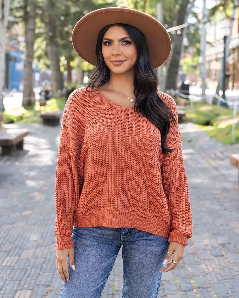 Grace & Lace Boyfriend Slouchy Knit Sweater - Ginger Spice