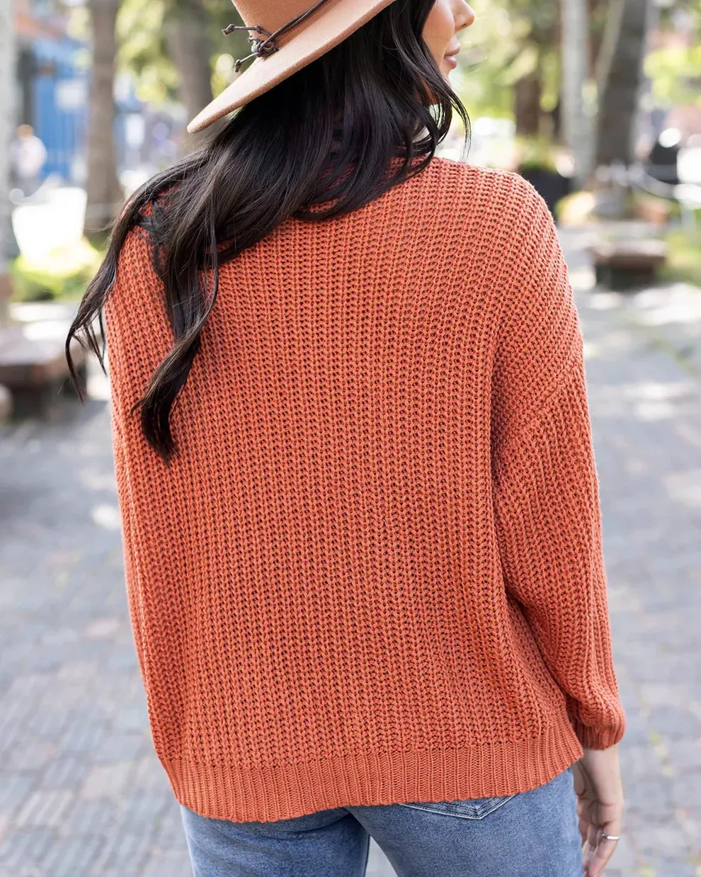 Grace & Lace Boyfriend Slouchy Knit Sweater - Ginger Spice