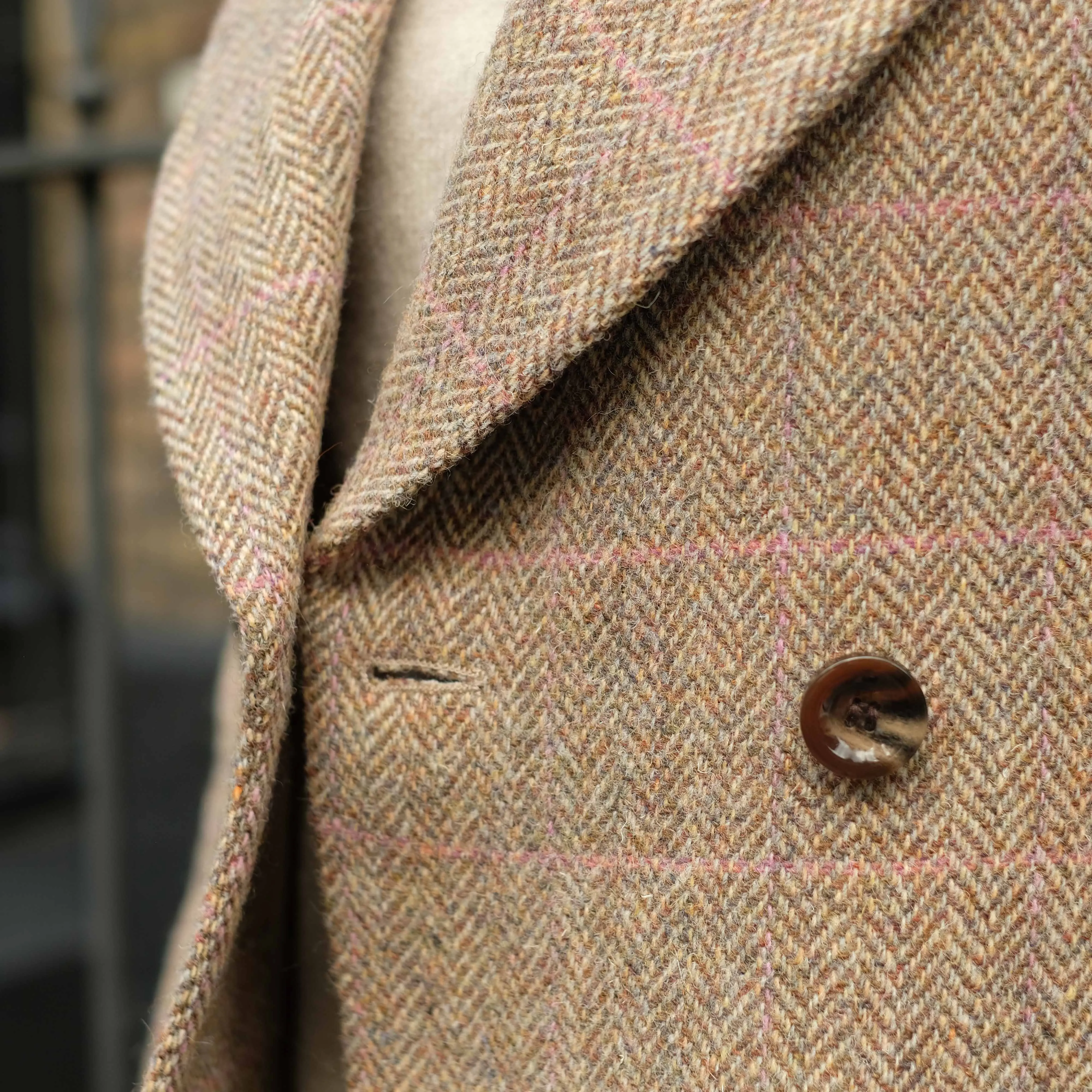 Harris Tweed Coat in Beige Herringbone