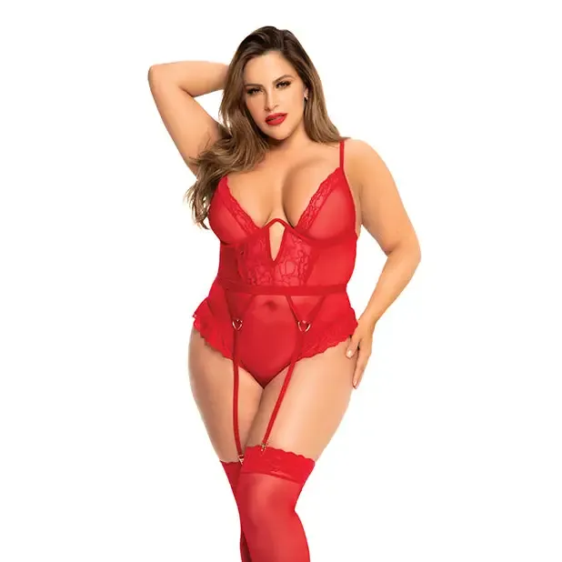 Heart Lace Underwire Bodysuit Red