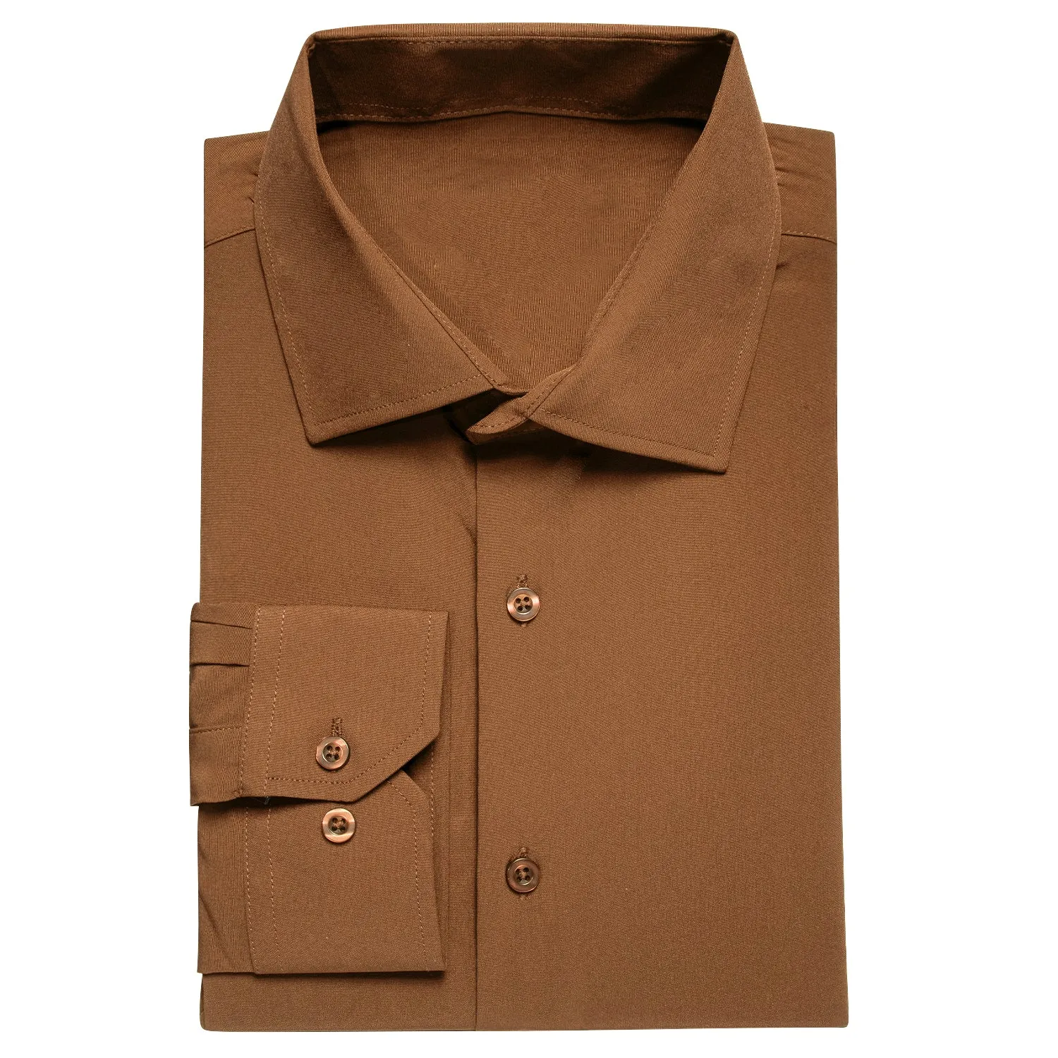 Hi-Tie Brown Dress Shirt Solid Stretch Mens Collared Long Sleeve Shirt