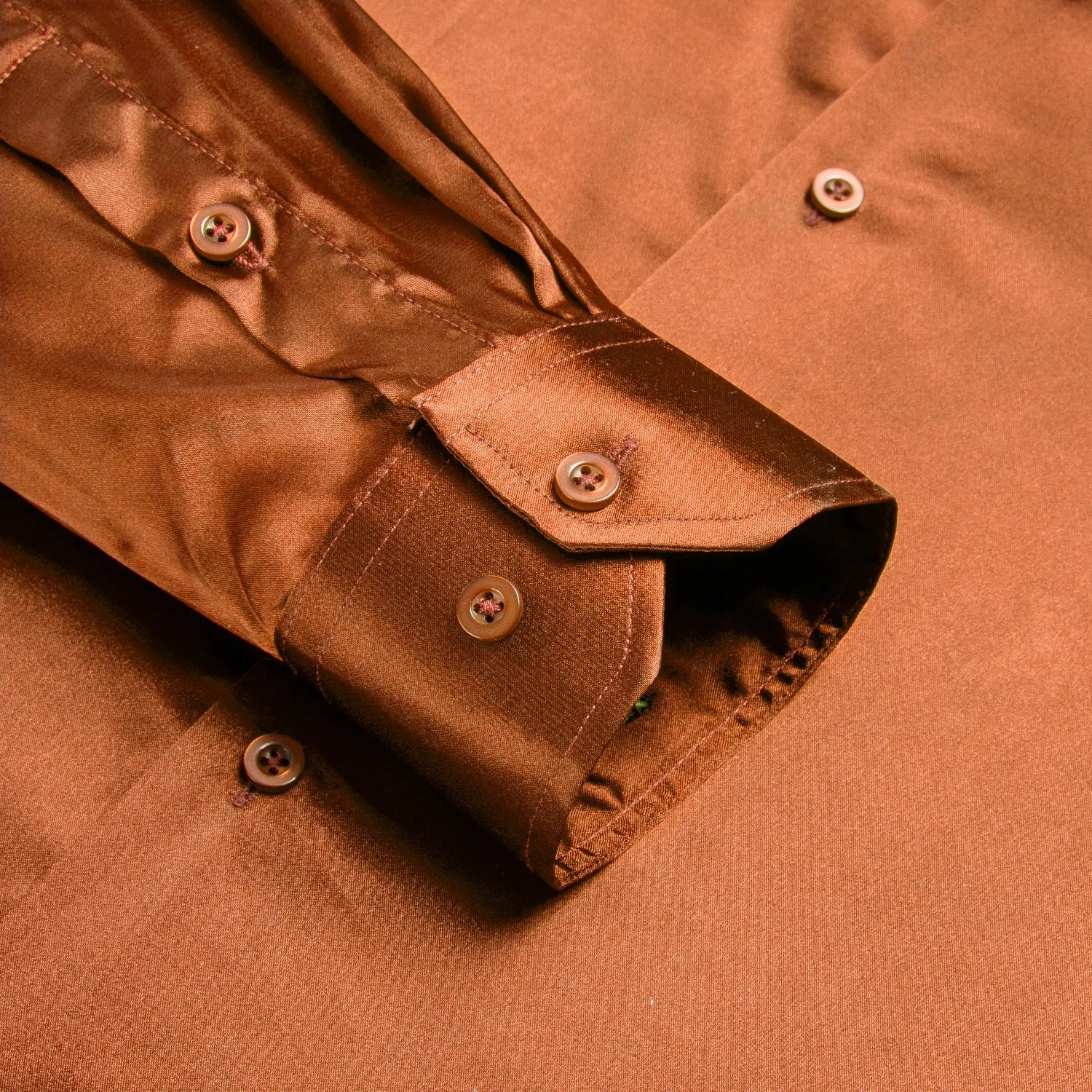 Hi-Tie Burnt Orange Brown Solid Satin Men's Long Sleeve Dress Shirt