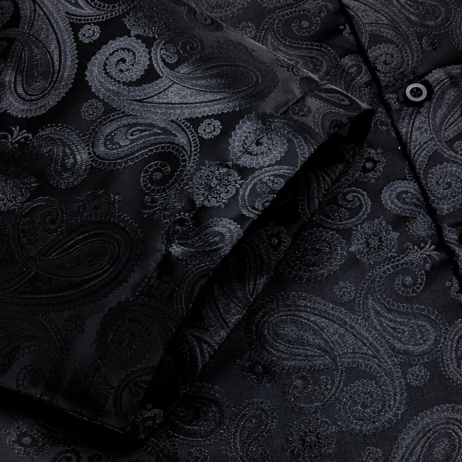 Hi-Tie Mens Summer Top Black Paisley Silk Short Sleeve Button Up Shirt