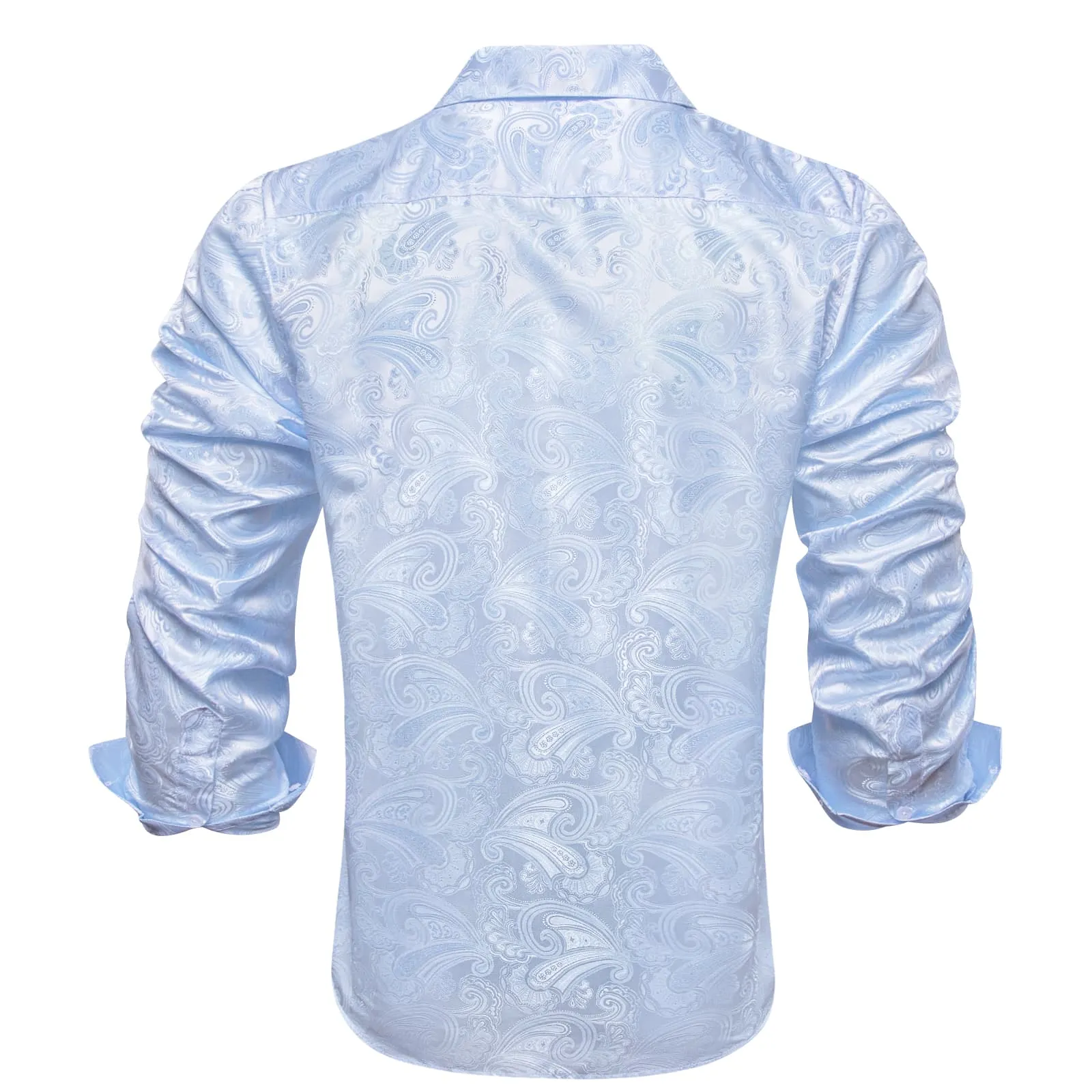 Hi-Tie Sky Blue Floral Pattern Silk Mens Long Sleeve Shirt