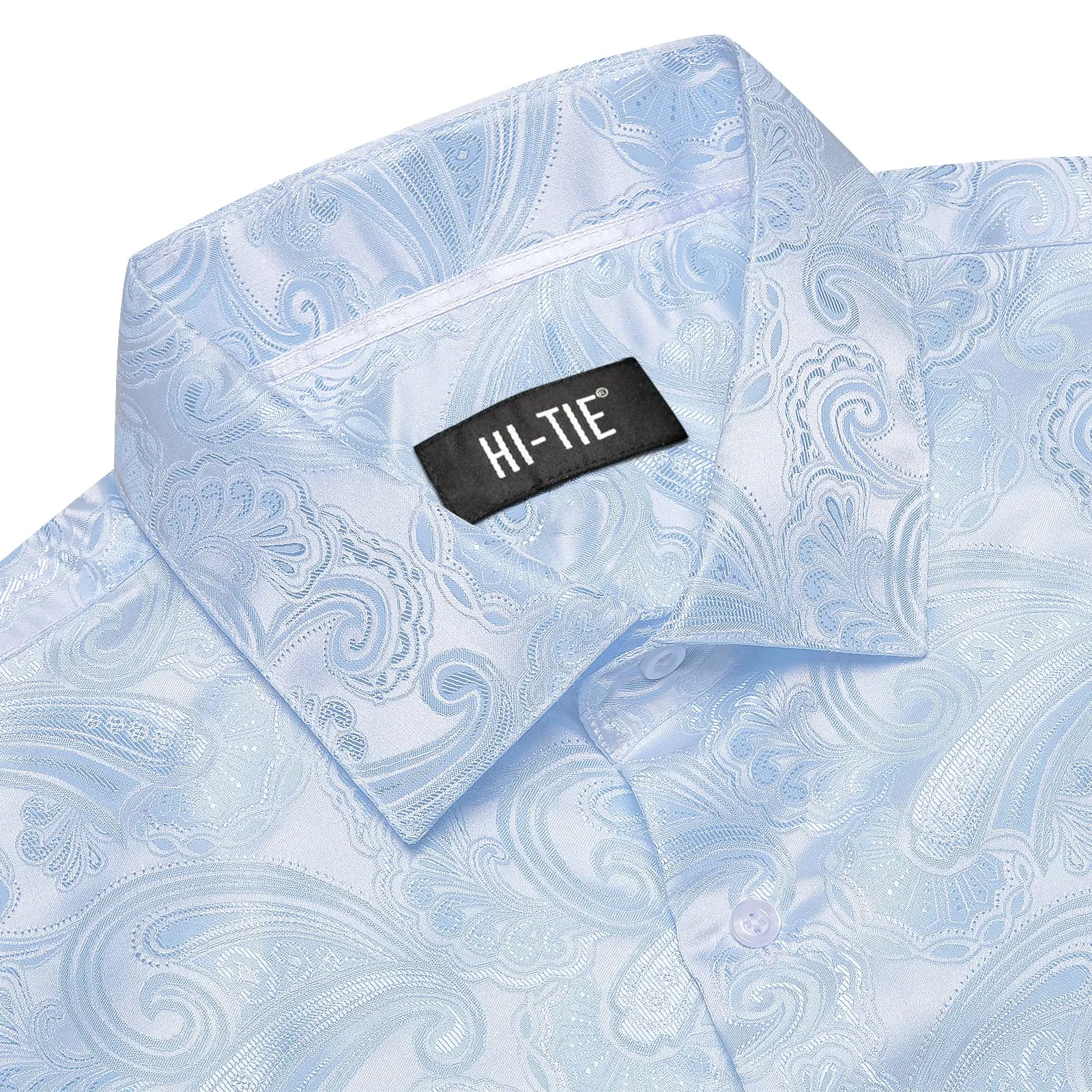 Hi-Tie Sky Blue Floral Pattern Silk Mens Long Sleeve Shirt