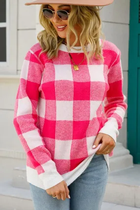 Holiday Cheer Checkered Ribbed Trim Knit Pullover