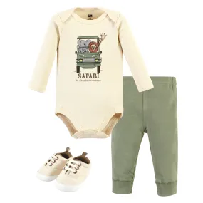 Hudson Baby Cotton Bodysuit, Pant and Shoe Set, Going On Safari Long Sleeve