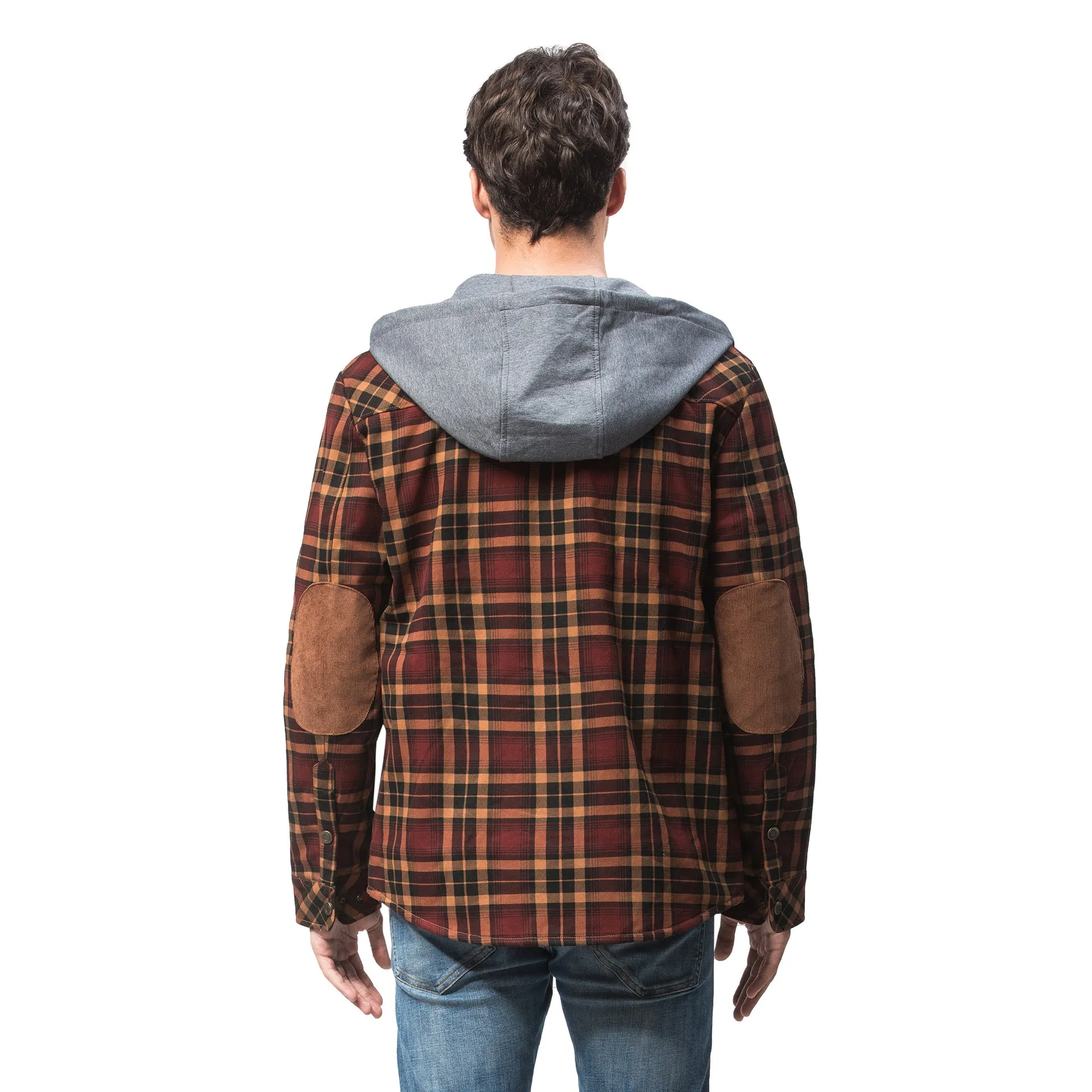 Ilooove - Men's Hooded Plaid Coat Jacket Brown Plaid Quilted Sleeves Jacket  Men's Coat Fleece Lined Plush Large Winter Warm Cotton Jacket