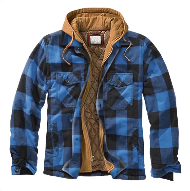 Ilooove - Men's Light Blue Color Plaid Hooded Western Coat  Men Wear for Outdoor,Fishing,Hunting & Work Wear