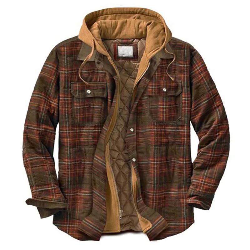 Ilooove - Men's Light Blue Color Plaid Hooded Western Coat  Men Wear for Outdoor,Fishing,Hunting & Work Wear