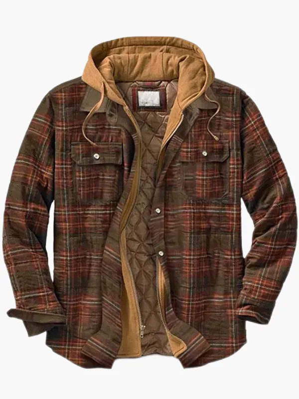 Ilooove - Men's Light Blue Color Plaid Hooded Western Coat  Men Wear for Outdoor,Fishing,Hunting & Work Wear