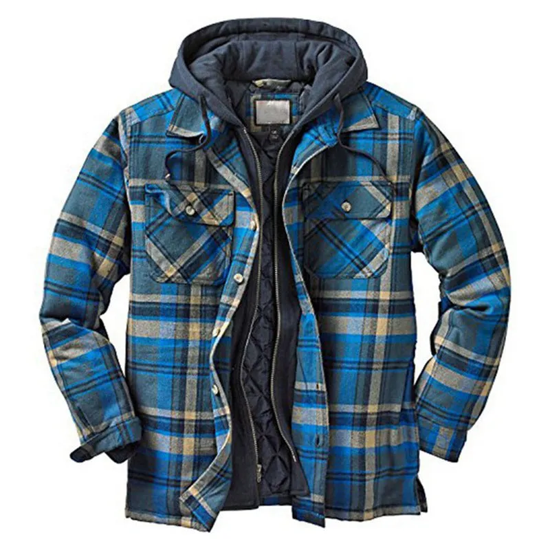 Ilooove - Men's Light Blue Color Plaid Hooded Western Coat  Men Wear for Outdoor,Fishing,Hunting & Work Wear