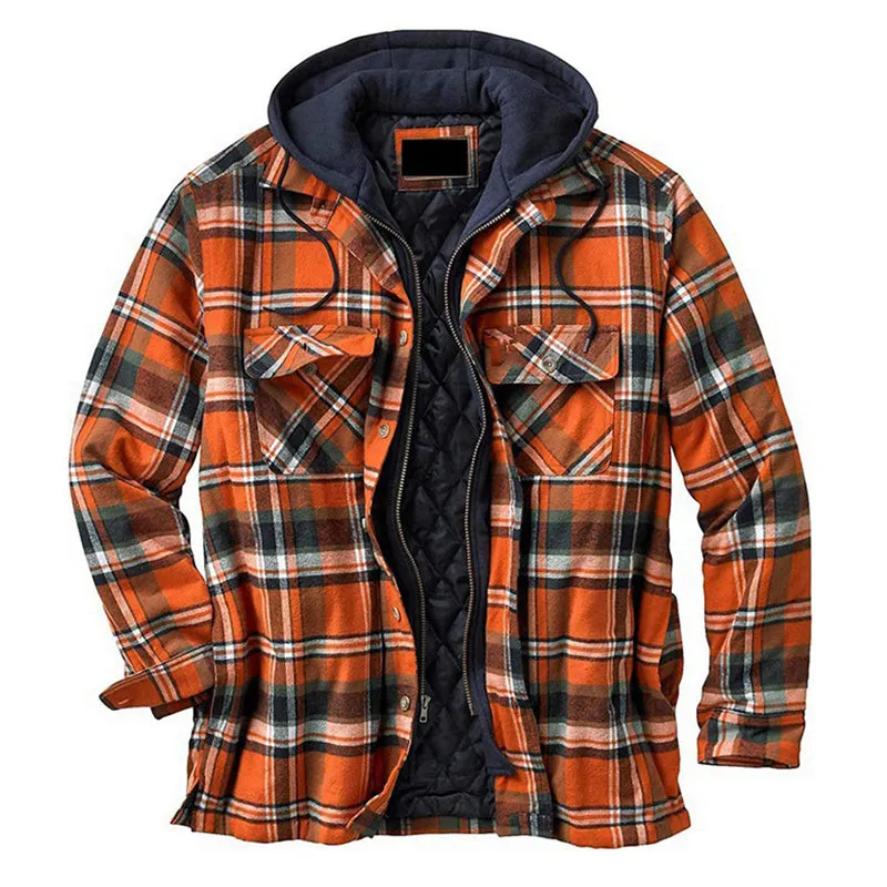 Ilooove - Men's Light Blue Color Plaid Hooded Western Coat  Men Wear for Outdoor,Fishing,Hunting & Work Wear