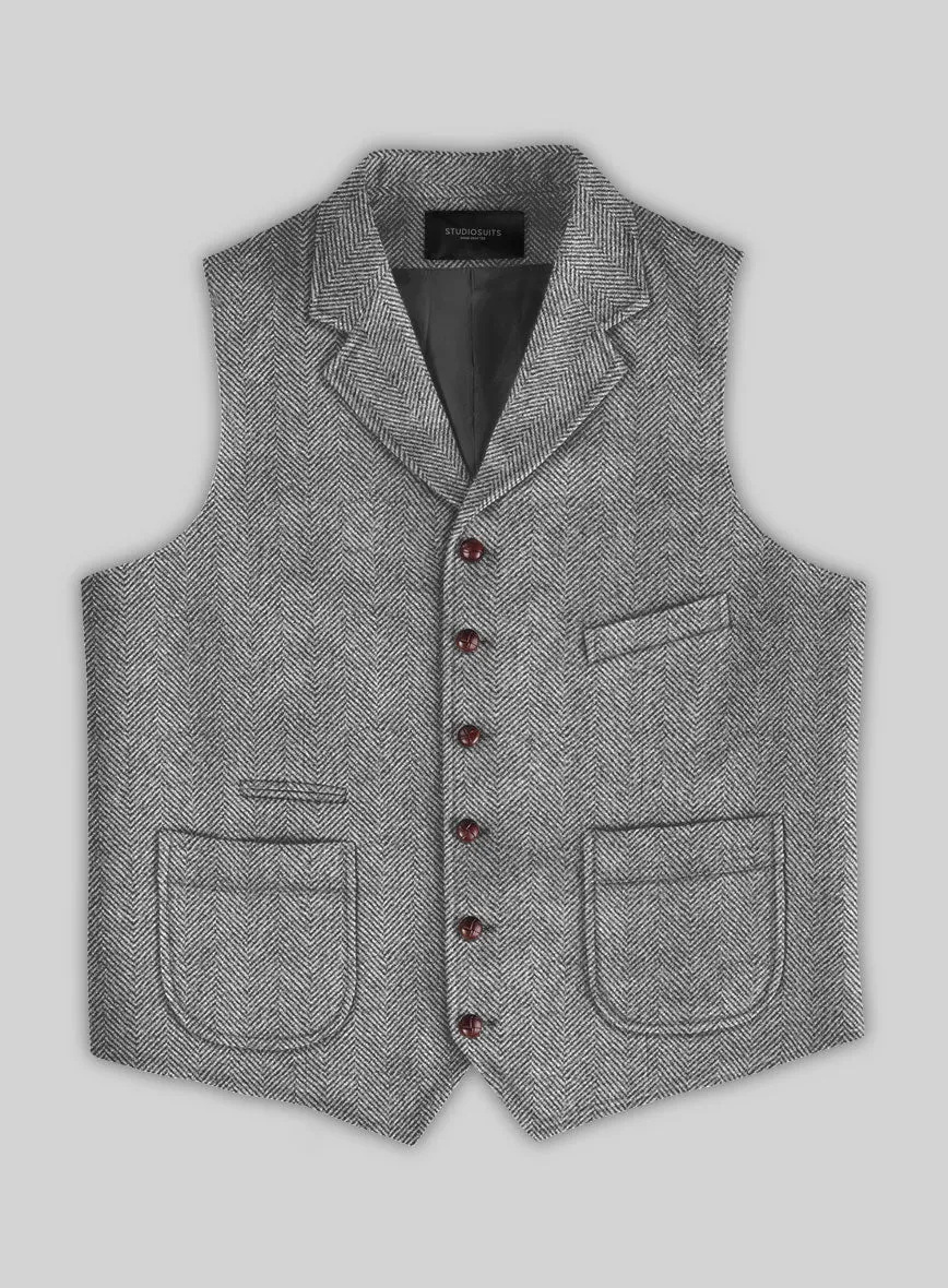 Italian Highlander Gray Herringbone Tweed Hunting Vest