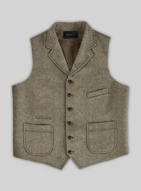 Italian Highlander Stone Beige Herringbone Tweed Hunting Vest