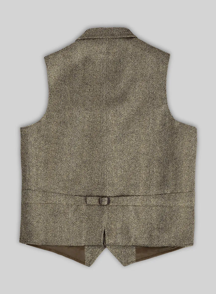 Italian Highlander Stone Beige Herringbone Tweed Hunting Vest