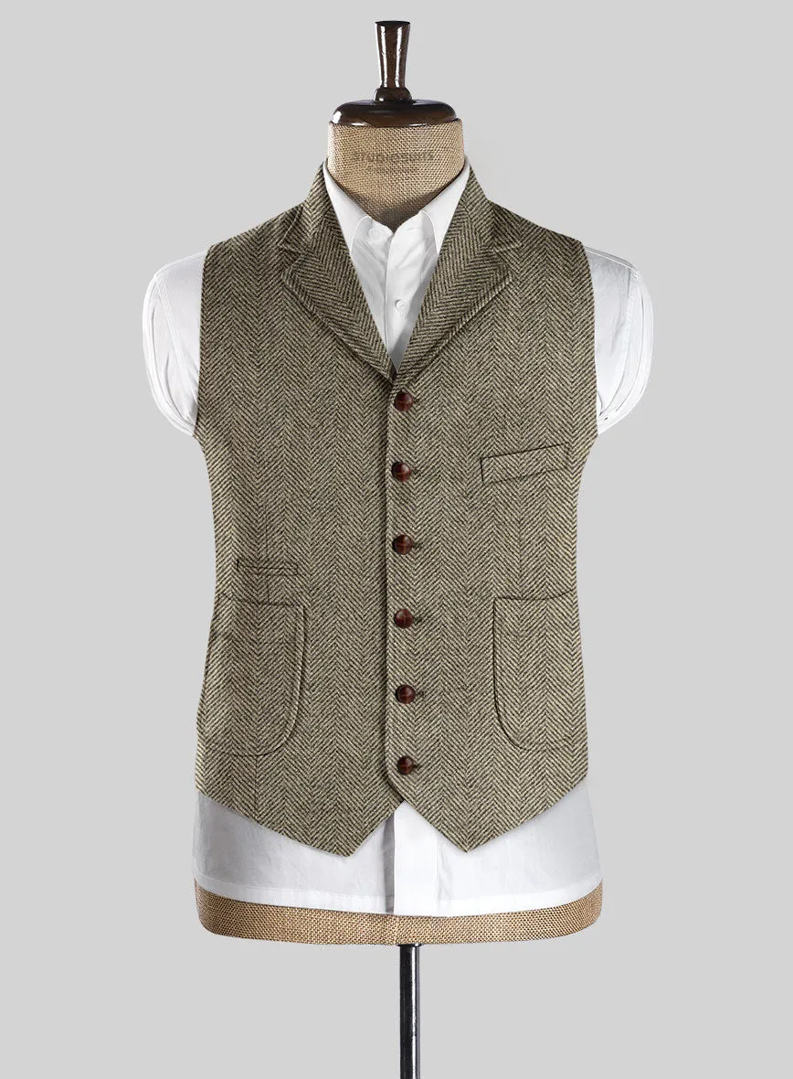 Italian Highlander Stone Beige Herringbone Tweed Hunting Vest