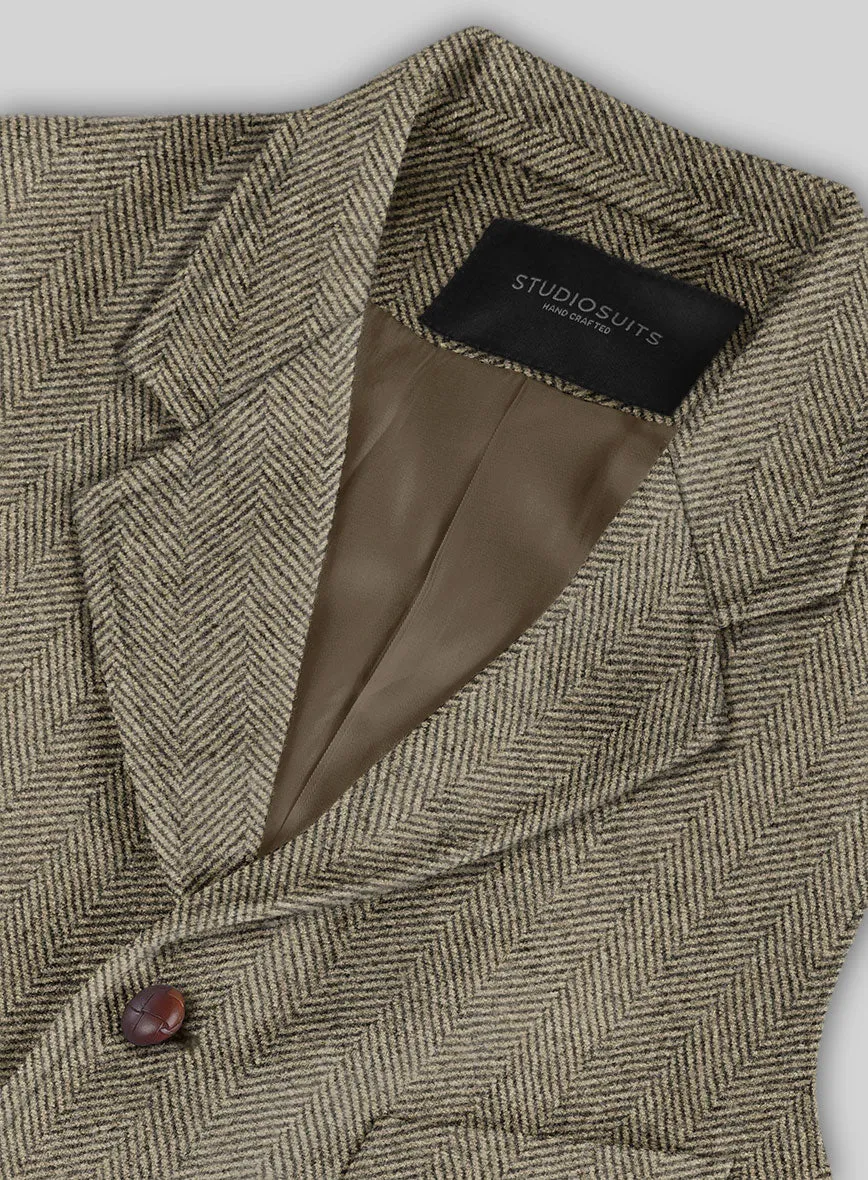 Italian Highlander Stone Beige Herringbone Tweed Hunting Vest