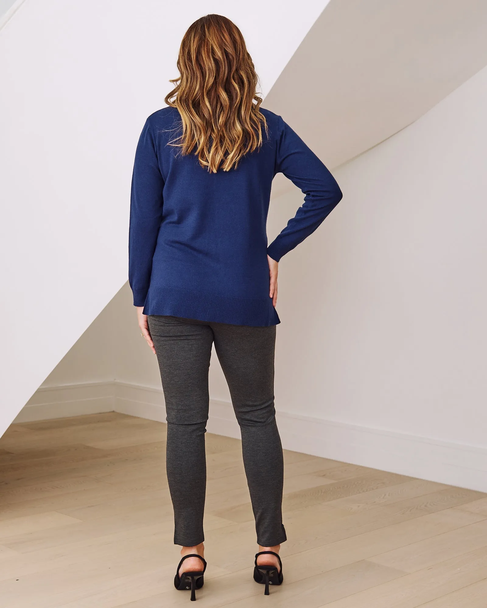 Jolie Maternity Lightweight Polo Knit Sweater in Navy