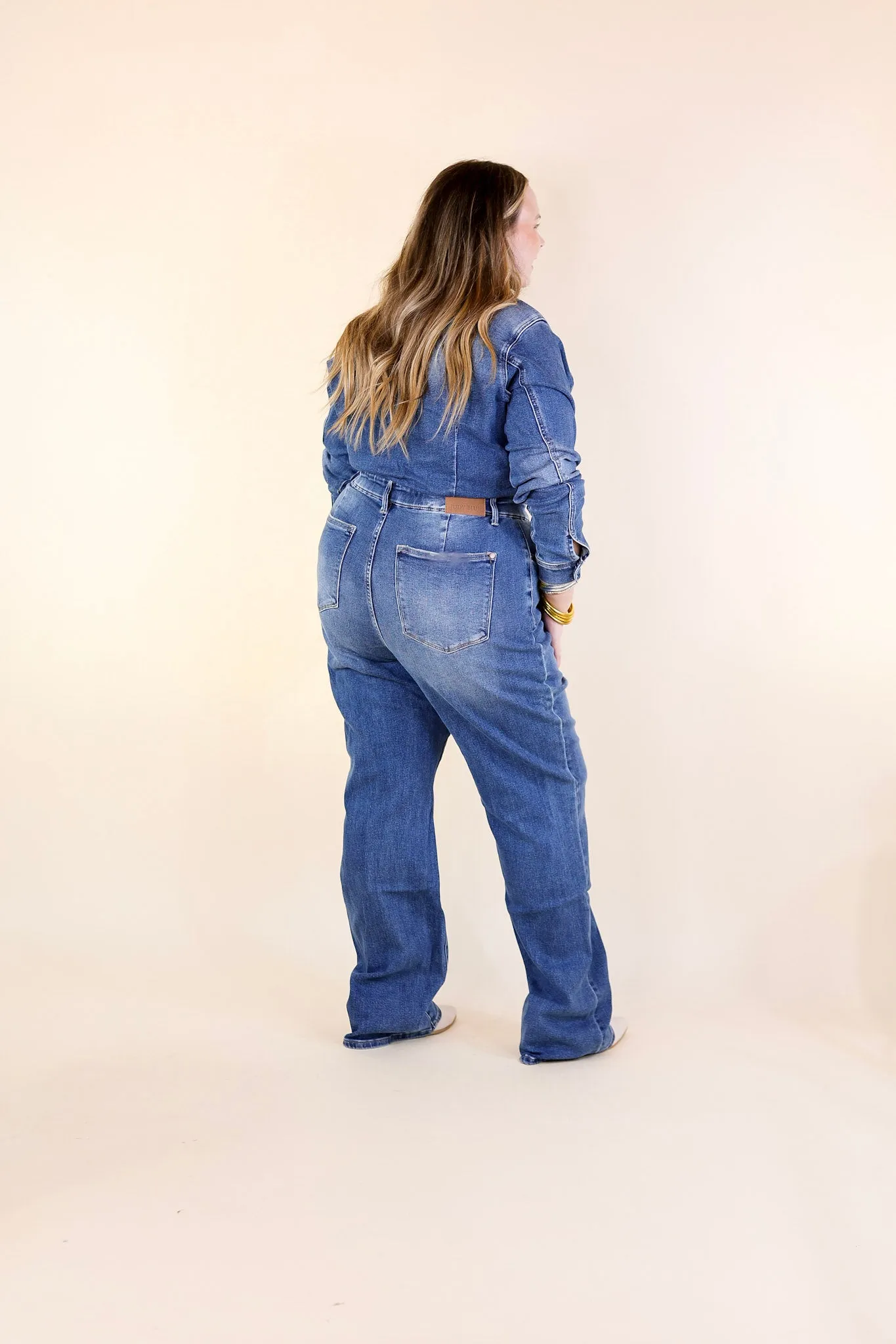 Judy Blue | Not Your Concern Long Sleeve Denim Jumpsuit in Medium Wash