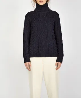 Juniper Aran Polo Neck Navy