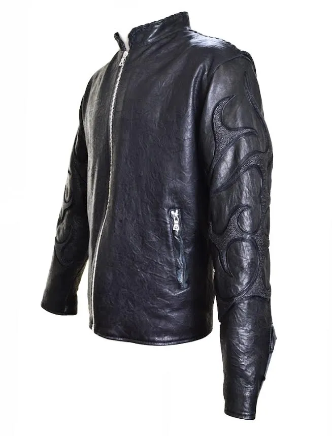 Kashani Lost Angel Mandarin Collar Stingray/Calf Leather Biker Jacket