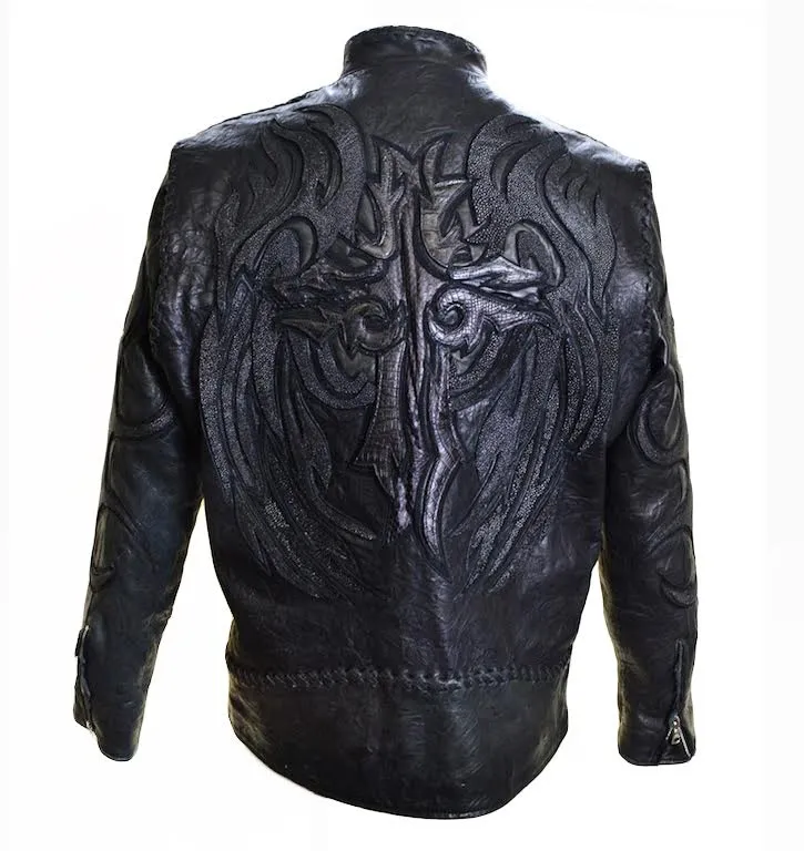 Kashani Lost Angel Mandarin Collar Stingray/Calf Leather Biker Jacket