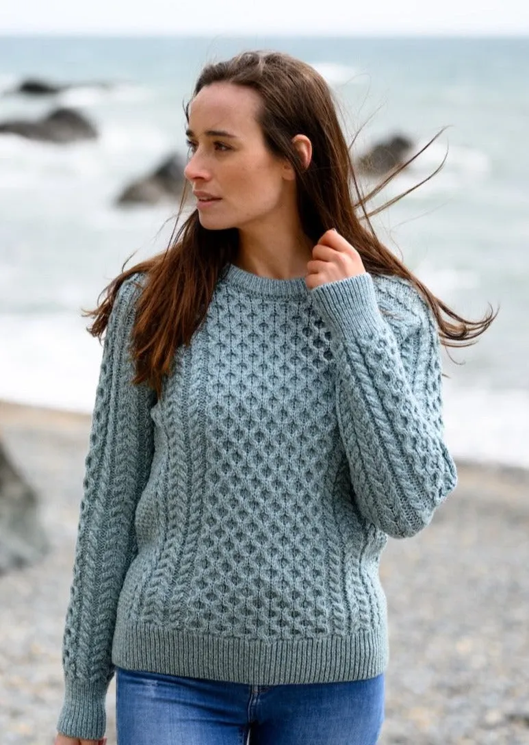 Ladies Slim-Fit Aran Sweater | Aqua