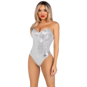 Leg Avenue Sequin Boned Bodysuit Silver