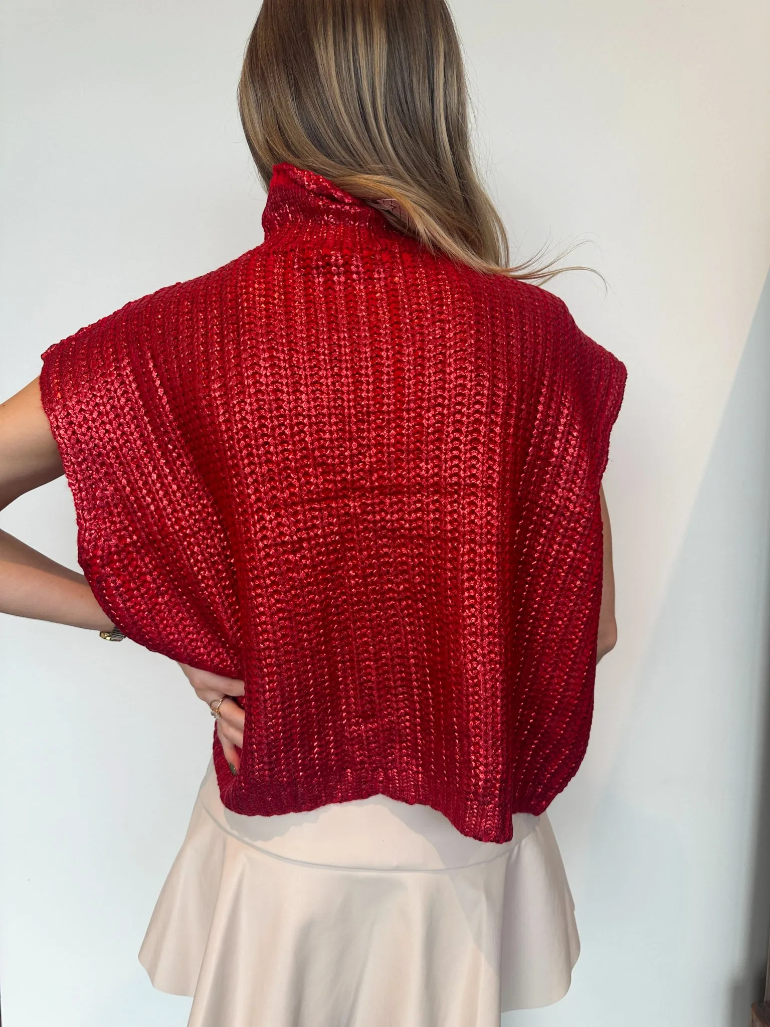 Light Up the Room Metallic Red Sweater