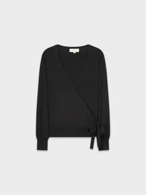 LIGHTWEIGHT WRAP SWEATER-BLACK