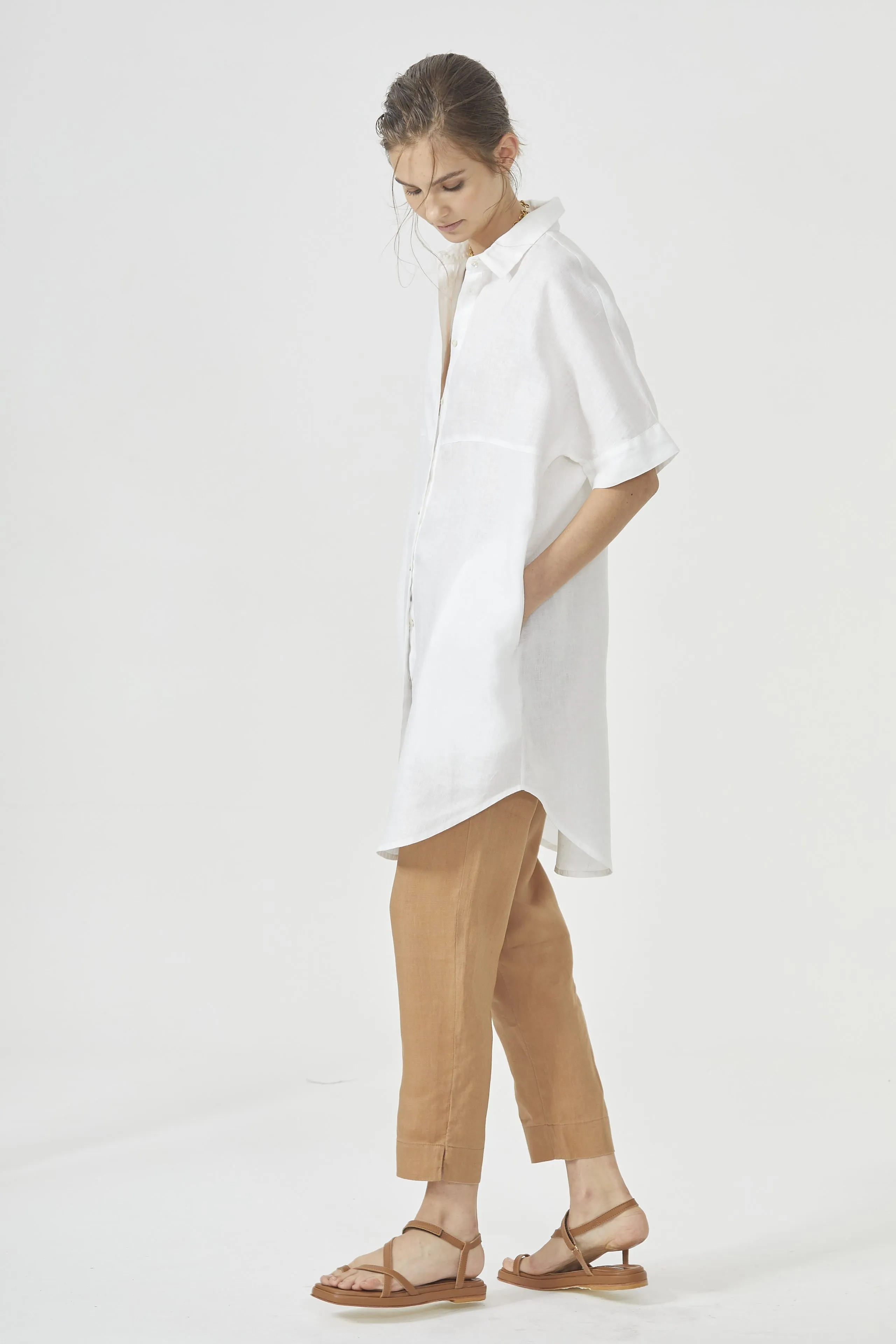 Linen Shirt Dress - White