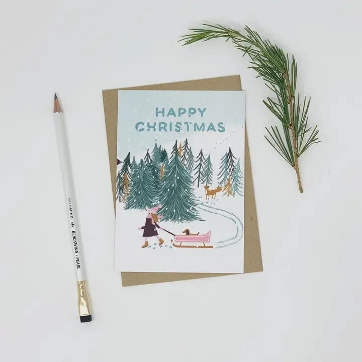 Lomond Paper Co Girl Looking For Tree "Happy Christmas" Card