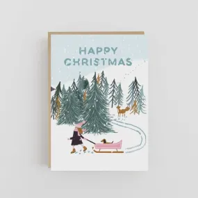 Lomond Paper Co Girl Looking For Tree "Happy Christmas" Card