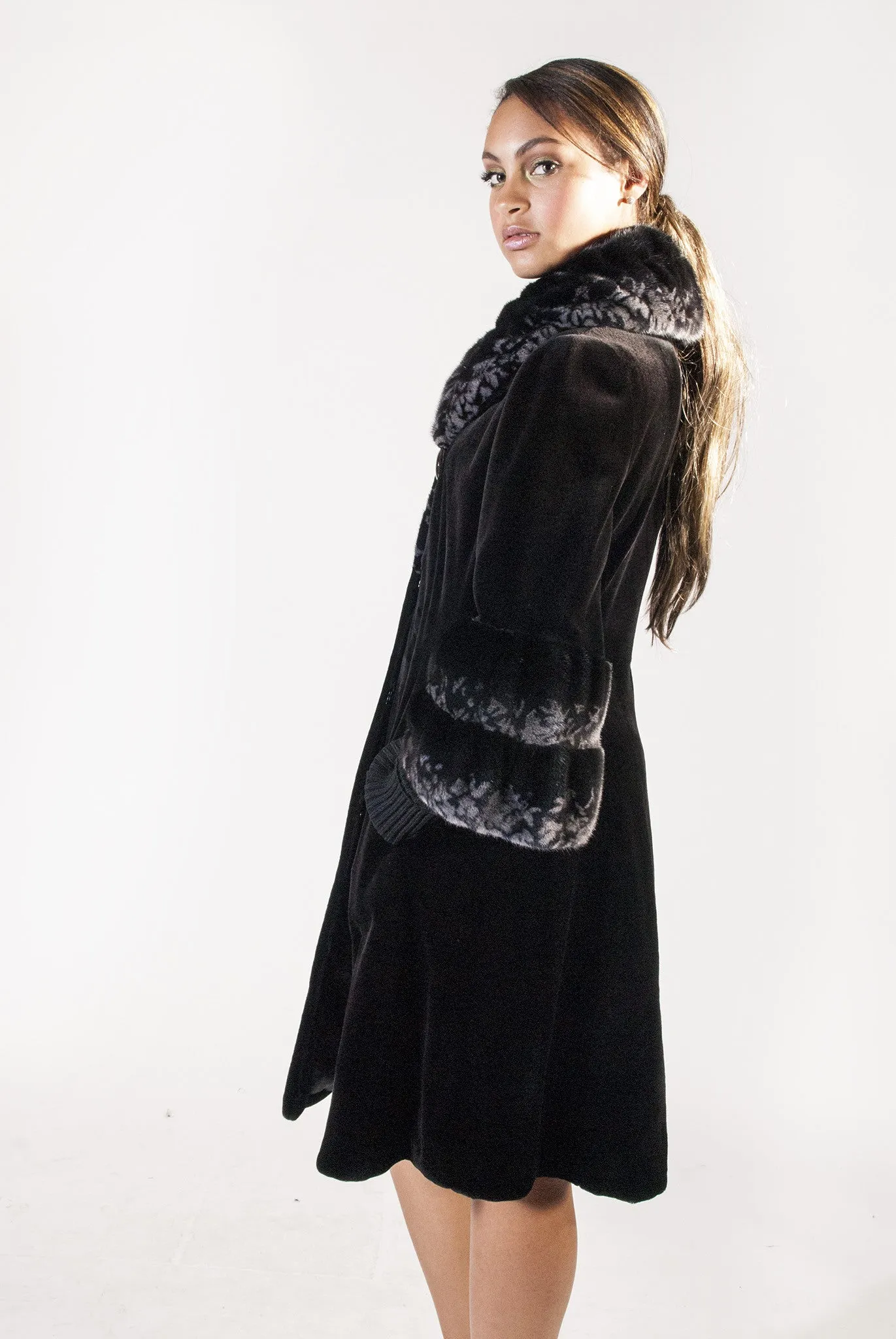 Long Sheared Mink Coat with Full Collar and Cuffs