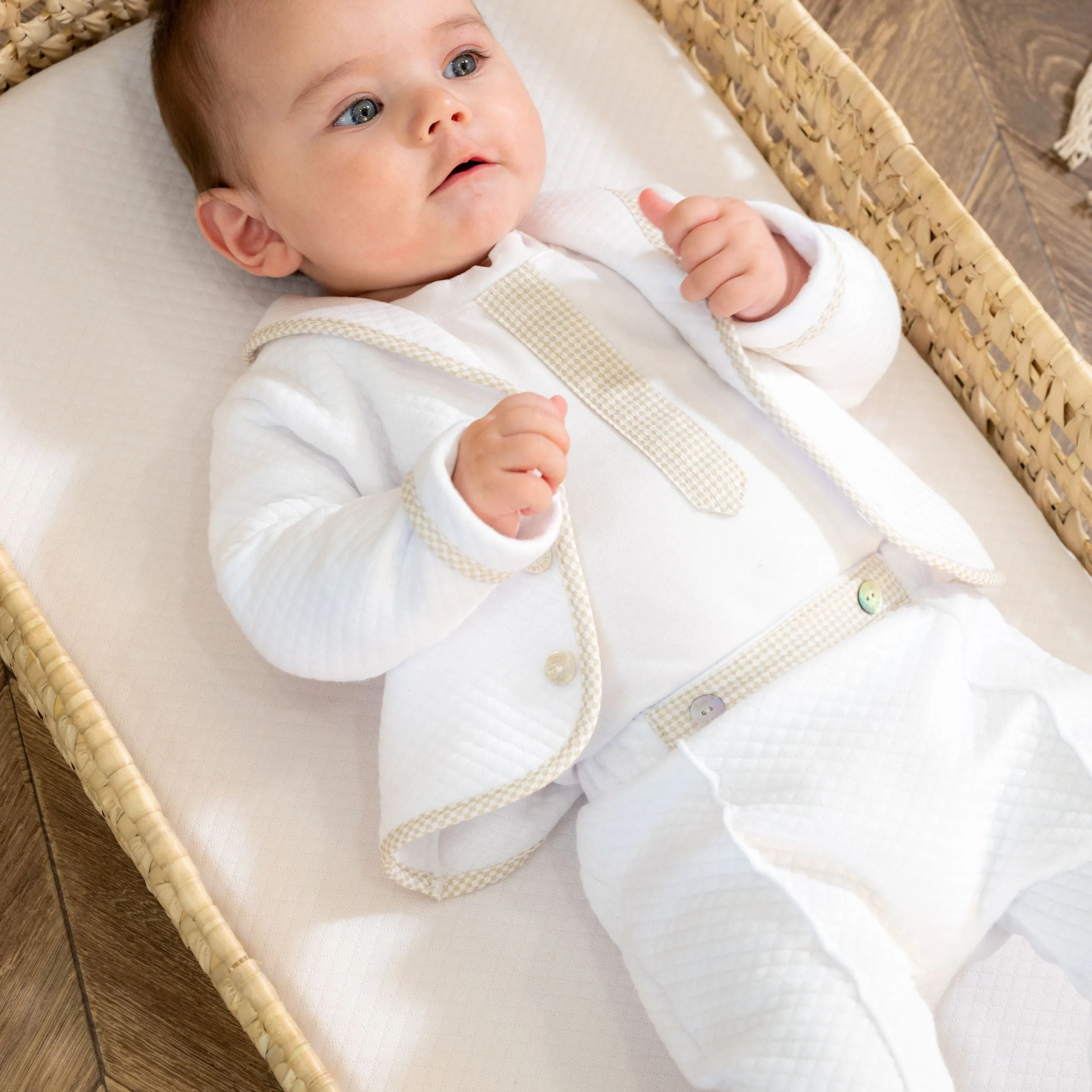 LUCAS | Boys White & Beige Cotton Gingham Pants Suit (3)