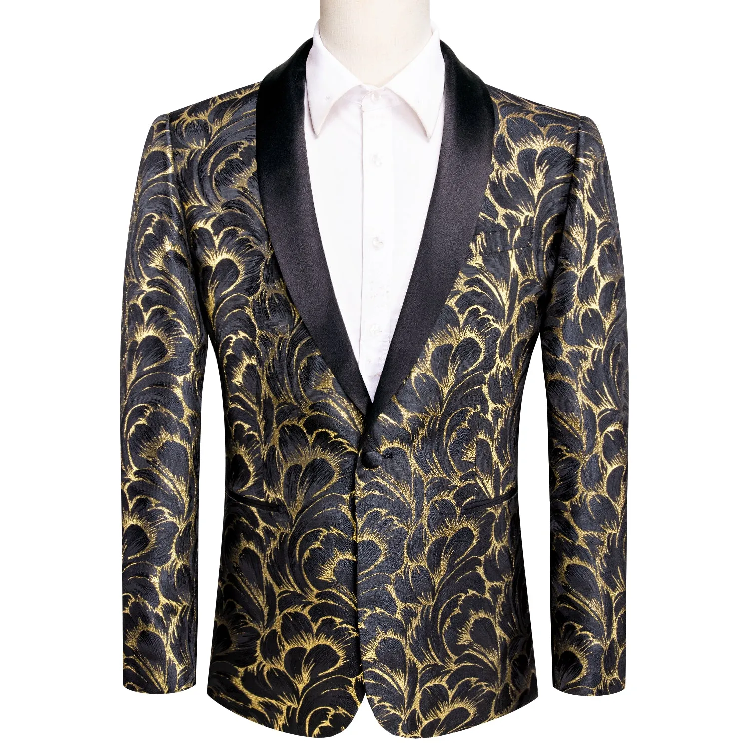 Luxury Black Gold Feather Men's Suit Set