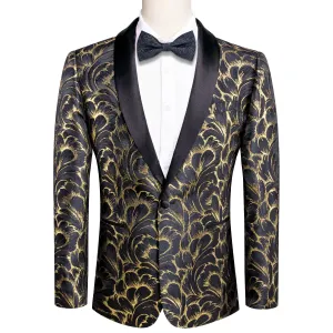 Luxury Black Gold Feather Men's Suit Set