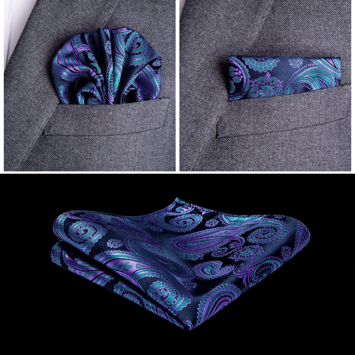 Luxury Blue Purple Paisley Jacquard Silk Men's Vest Hanky Cufflinks Tie Set Waistcoat Suit Set