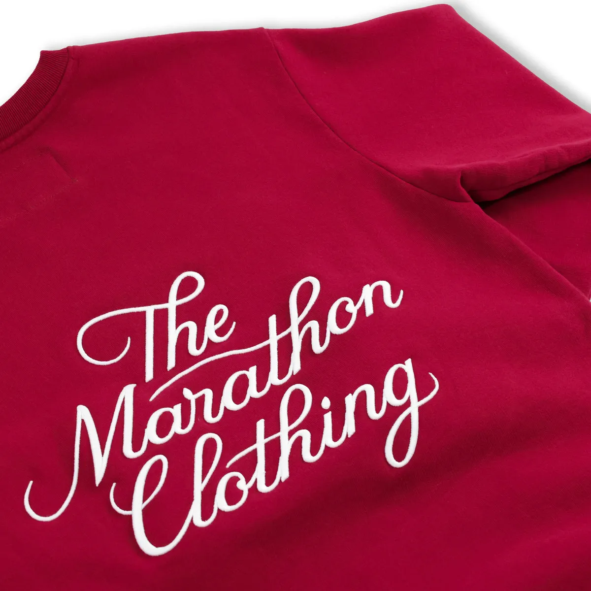 Marathon 3D Embroidered Stacked Script Crewneck - Crimson/White