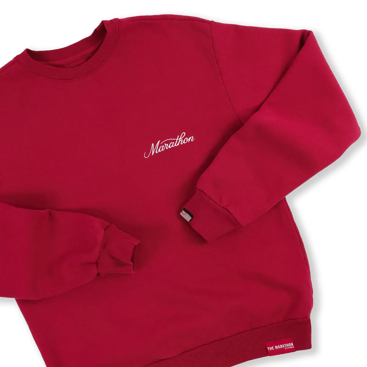 Marathon 3D Embroidered Stacked Script Crewneck - Crimson/White