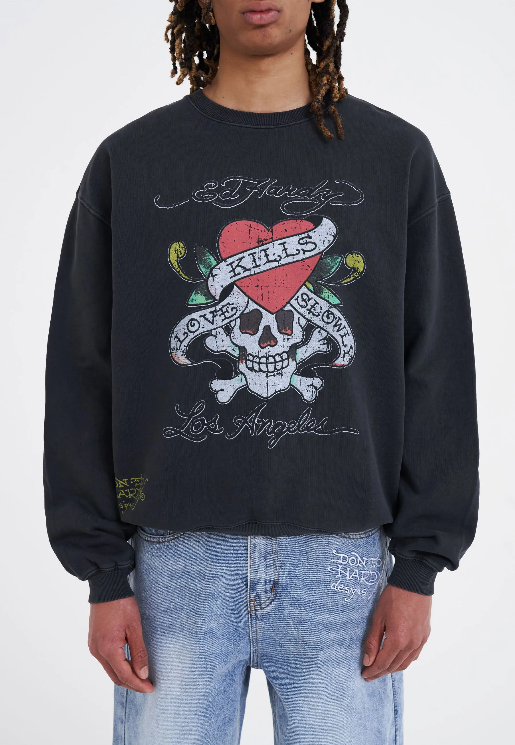 Mens Love Kill Slowly Graphic Crew Neck Sweatshirt - Black