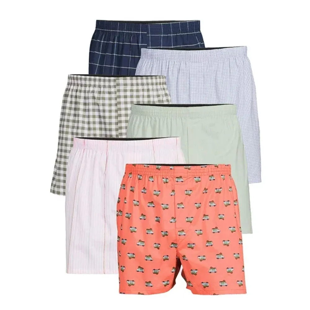 Men's Moisture-Wicking Stretch PACK Of 6 Woven Boxers,Multi