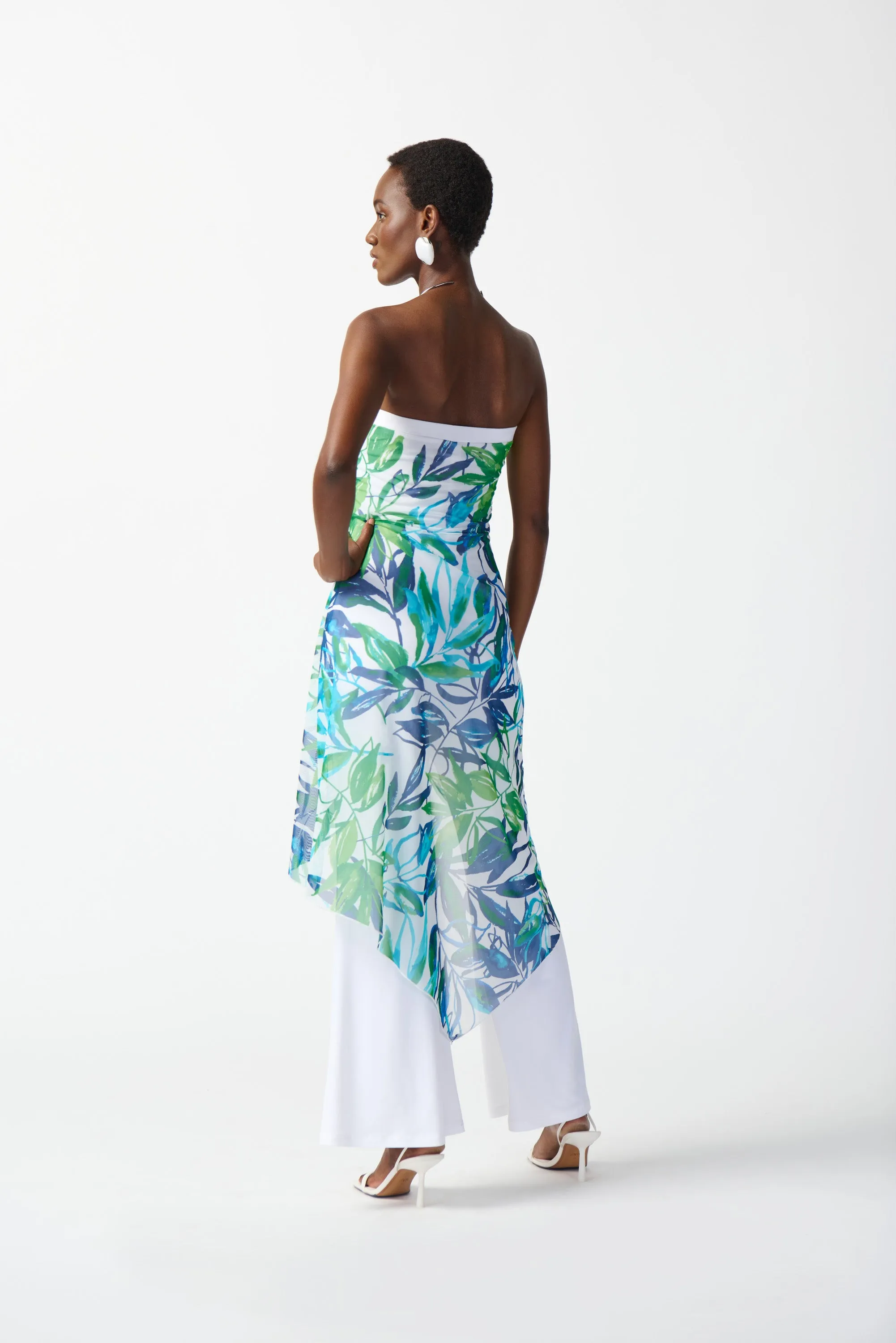 Mesh And Silky Knit Tropical Print Jumpsuit