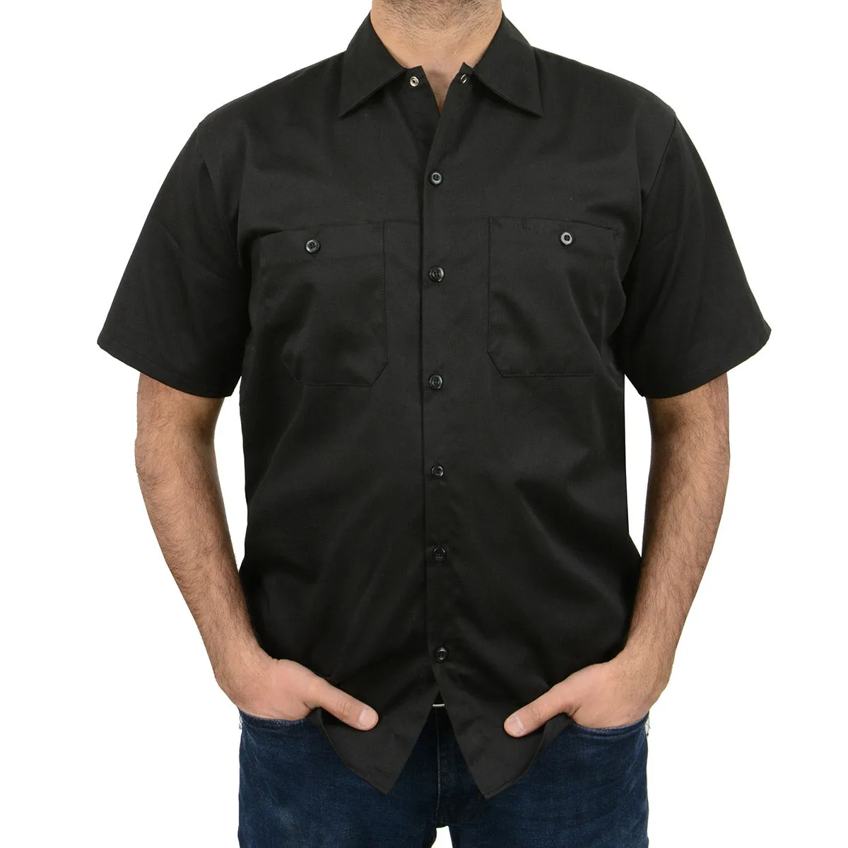 Milwaukee Leather MDM11669 Black Button Up Heavy-Duty Work Shirt for Men's, Classic Mechanic Work Shirt w/ Pockets