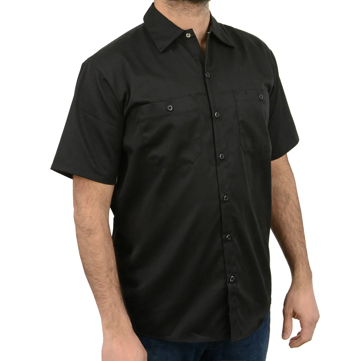 Milwaukee Leather MDM11669 Black Button Up Heavy-Duty Work Shirt for Men's, Classic Mechanic Work Shirt w/ Pockets